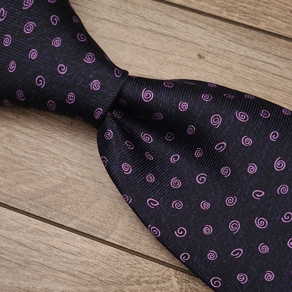 BVLGARI Davide Pizzigoni Navy Purple Abstract 7 FOLD Designer Mens Silk Tie